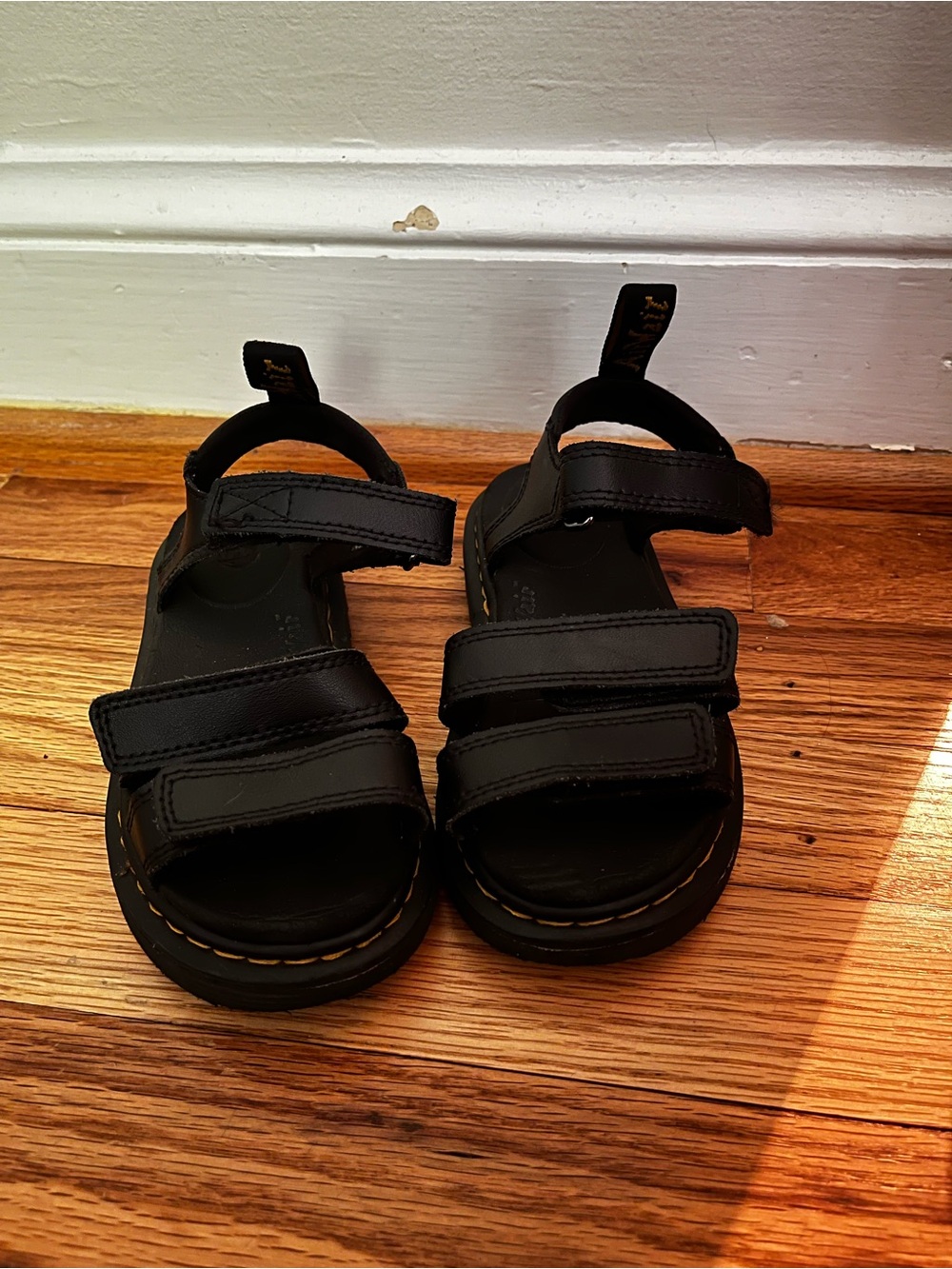 Dr. Martens Junior Klaire Black Leather Adjustable Strap Sandals